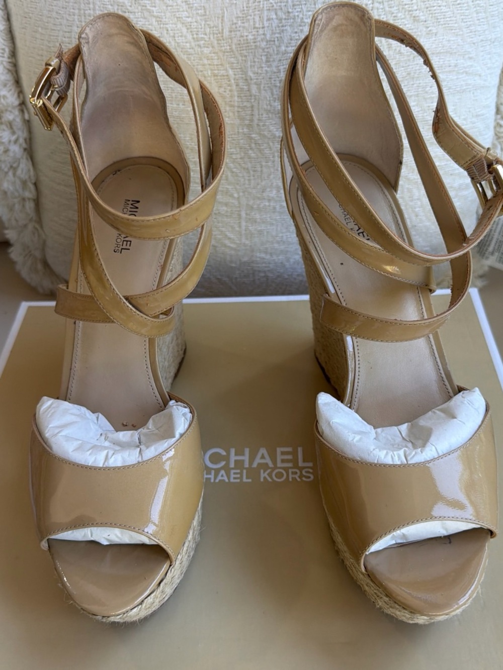 Michael Kors Tan Espadrille Wedge Sandals